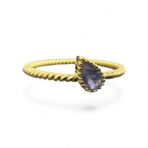 Blue Iolite Ring Gold Plated 925 Sterling Silver US Size 8 Stackable